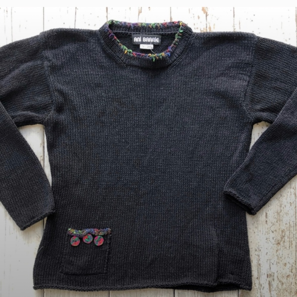 ANI BARRIE 80%wool colored button trim sweater/USA